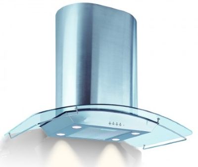 VECTAIRE ISLA DELTA STAINLESS STEEL & CURVED GLASS KITCHEN 90cm ISLAND CANOPY EXTRACTOR, ISLADELTAGL (V)